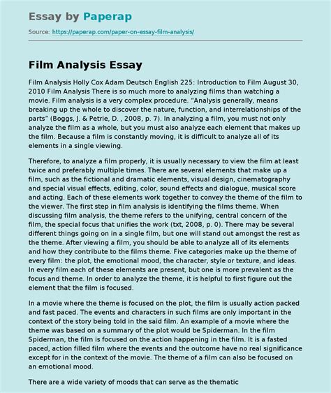When we analyze films we use the same methods as when analyzing short stories, however, as films are visual and auditory as well, . . Short film analysis example